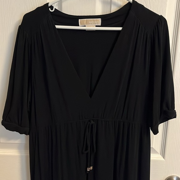 Michael Kors Black Jersey Dress Elasticized Waist Tie Detail Knee Length Large - Picture 2 of 4